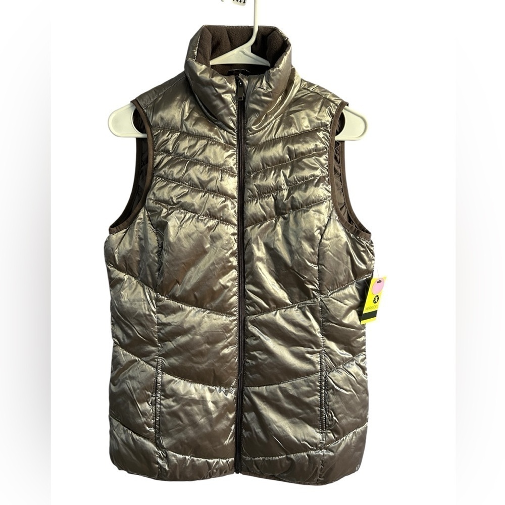 Xersion Women’s Metallic Grey Iridescent Puffer Vest • NWT • Size: Small